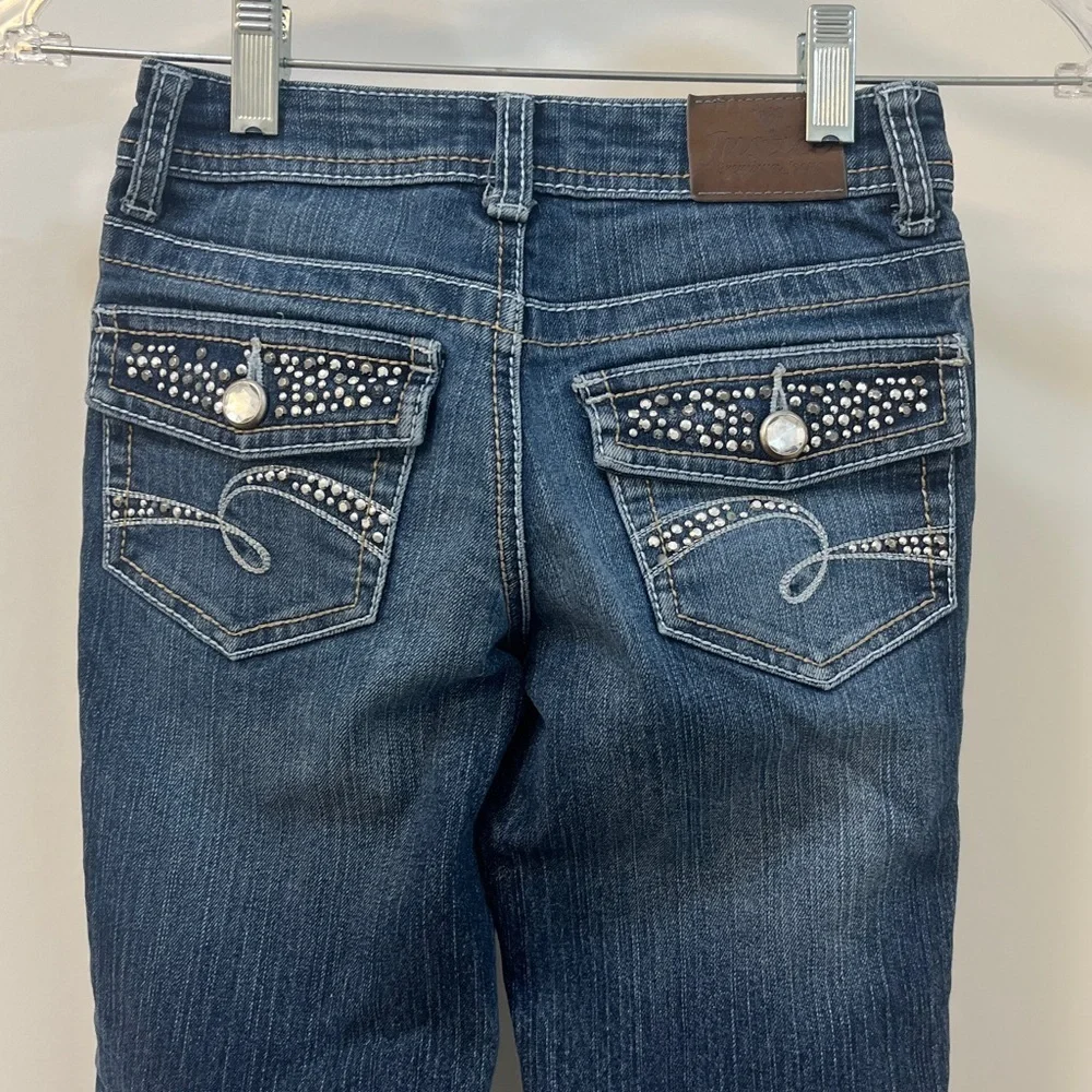 Justice Simply Low Distressed Flare Jeans Studded Pockets, Size 8 R Girls